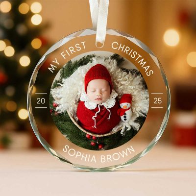 Custom Photo Baby First Christmas Ornament, Baby Keepsake Gift, Newborn Gift, First Christmas Gift for Newparent