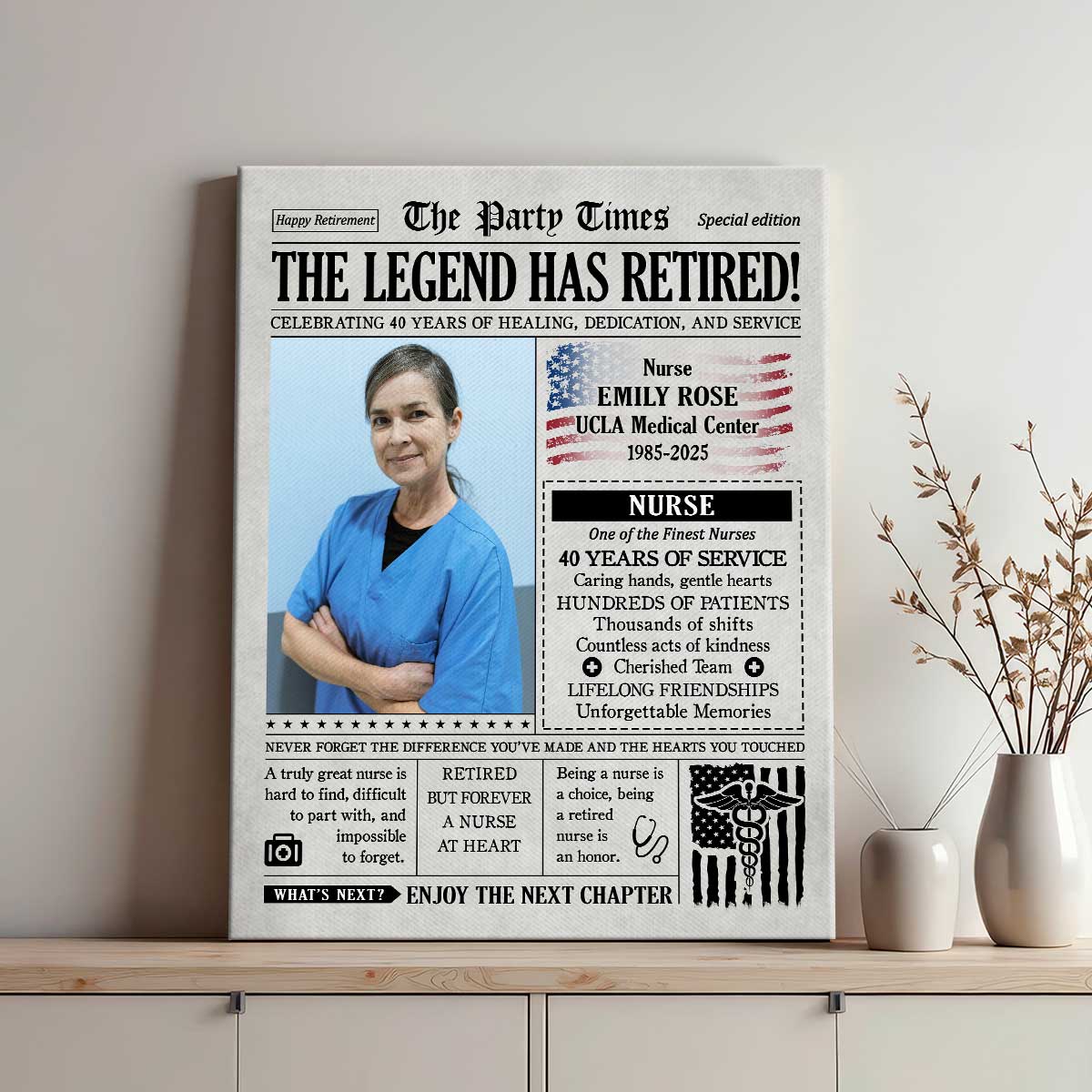Nurse Retirement Newspaper Canvas, Personalized Nurse Retirement gifts, RN Retirement Gifts 1 Nurse Retirement Newspaper Canvas, Personalized Nurse Retirement Gifts, RN Retirement Gifts
