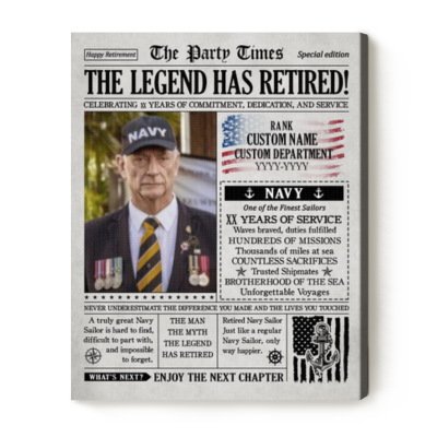 US Navy Retirement Newspaper Canvas, Navy Retirement Gifts, Military Retirement Gifts