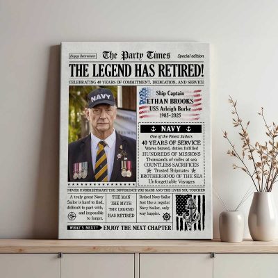 US Navy Retirement Newspaper Canvas, Navy Retirement Gifts, Military Retirement Gifts