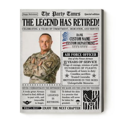 Air Force Retirement Newspaper Canvas Print, Air Force Retirement Gifts, Military Retirement Presents