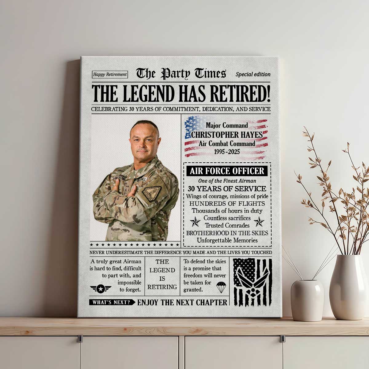 Air Force Retirement Newspaper Canvas Print, Air Force Retirement Gifts, Military Retirement Presents 1 Air Force Retirement Newspaper Canvas Print, Air Force Retirement Gifts, Military Retirement Presents