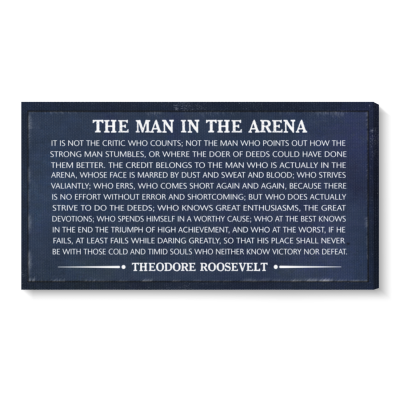 The Man in the Arena Premium Canvas, Motivational Quote Wall Decor, Inspirational Quote Sign for Office or Home Decor, Man Cave Decor