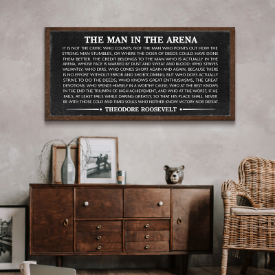 The Man in the Arena Premium Canvas, Motivational Quote Wall Decor, Inspirational Quote Sign for Office or Home Decor, Man Cave Decor
