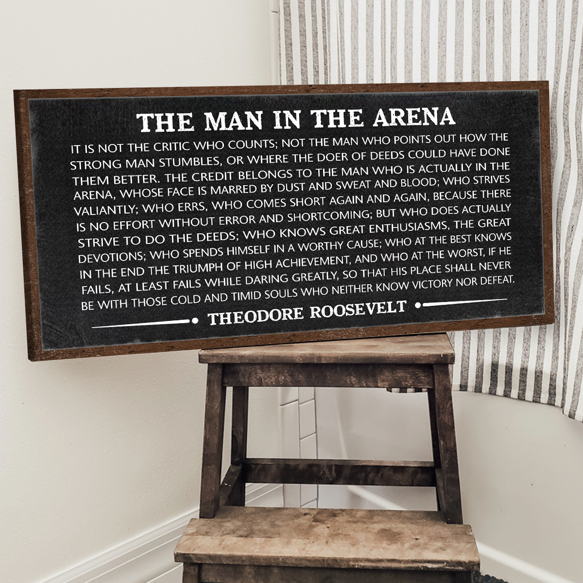 The Man in the Arena Premium Canvas, Motivational Quote Wall Decor, Inspirational Quote Sign for Office or Home Decor, Man Cave Decor