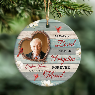 Personalized Photo Memorial Ceramic Ornament - Remembrance Gift with custom picture and name, remembrance Christmas keepsake, sympathy gift for loss of a loved one.