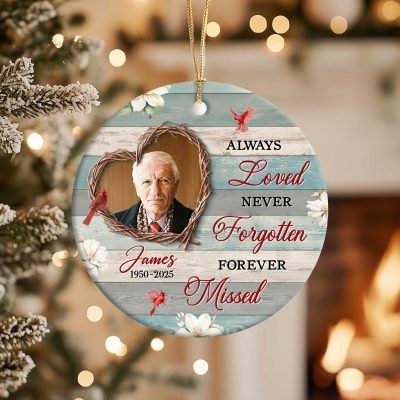 Personalized Photo Memorial Ceramic Ornament - Remembrance Gift with custom picture and name, remembrance Christmas keepsake, sympathy gift for loss of a loved one.