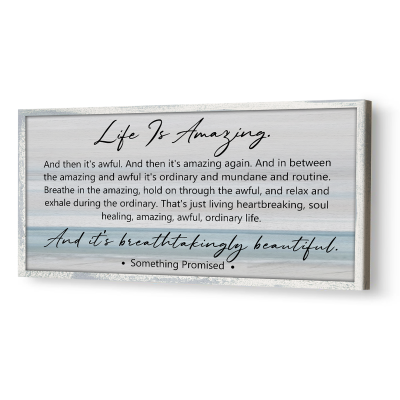Life Is Amazing Wall Art, Emotional Inspirational Quote Canvas, Modern Farmhouse Decor, Beach Landscape Large Canvas