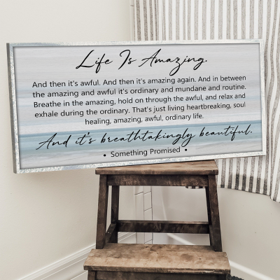 Life Is Amazing Wall Art, Emotional Inspirational Quote Canvas, Modern Farmhouse Decor, Beach Landscape Large Canvas