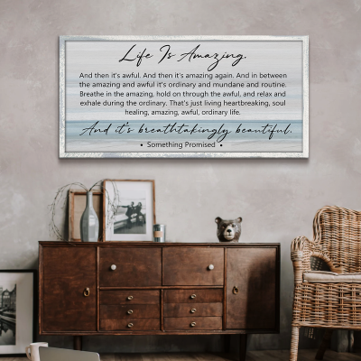 Life Is Amazing Wall Art, Emotional Inspirational Quote Canvas, Modern Farmhouse Decor, Beach Landscape Large Canvas