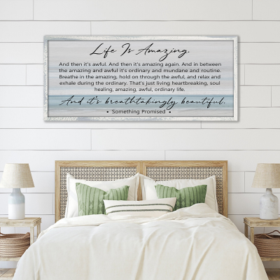 Life Is Amazing Wall Art, Emotional Inspirational Quote Canvas, Modern Farmhouse Decor, Beach Landscape Large Canvas