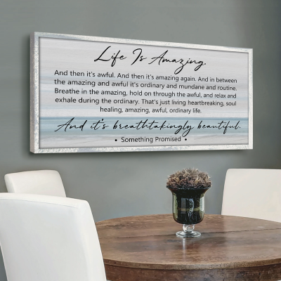 Life Is Amazing Wall Art, Emotional Inspirational Quote Canvas, Modern Farmhouse Decor, Beach Landscape Large Canvas