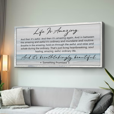 Life Is Amazing Wall Art, Emotional Inspirational Quote Canvas, Modern Farmhouse Decor, Beach Landscape Large Canvas