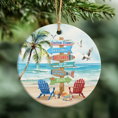 Personalized Retirement Ceramic Ornament - Retirement Christmas Gift with custom name and year, funny retired coworker Christmas gift, retirement keepsake decoration.