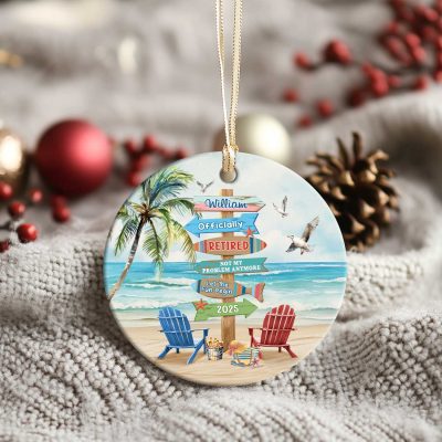 Personalized Retirement Ceramic Ornament - Retirement Christmas Gift with custom name and year, funny retired coworker Christmas gift, retirement keepsake decoration.