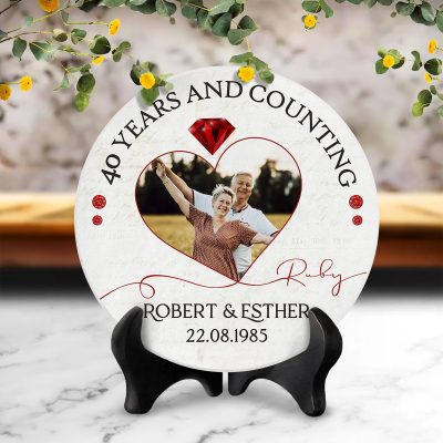 Ruby Anniversary Photo Stone Slate, Personalized 40th Wedding Anniversary Gift, Ruby 40th Gift for Parents