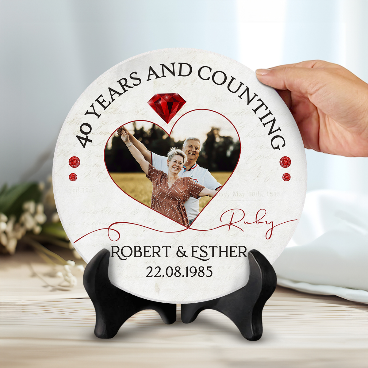 Ruby Anniversary Photo Stone Slate, Personalized 40th Wedding Anniversary Gift, Ruby 40th Gift for Parents
