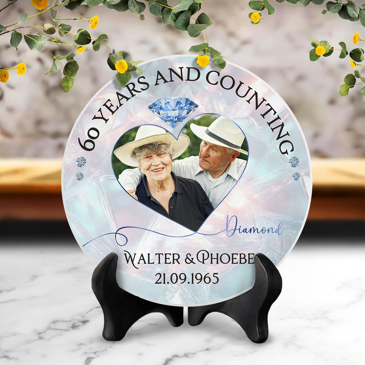 Diamond Anniversary Photo Slate Plaque, Custom 60th Wedding Anniversary Gift, Congrats 60 Years Married, Grandparents Anniversary Gifts 1 Diamond Anniversary Photo Slate Plaque, Custom 60th Wedding Anniversary Gift, Congrats 60 Years Married, Grandparents Anniversary Gifts