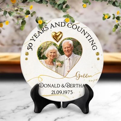 Golden Anniversary Photo Stone Slate, Personalized 50th Anniversary Gifts, Golden Wedding Keepsake Gift for Parents, 50 Year Milestone Present