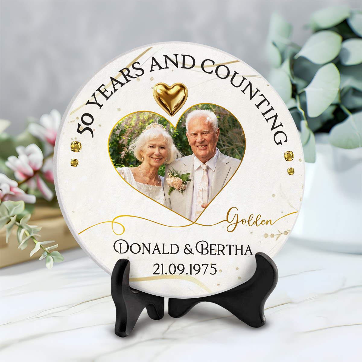 Golden Anniversary Photo Stone Slate, Personalized 50th Anniversary Gifts, Golden Wedding Keepsake Gift for Parents, 50 Year Milestone Present