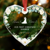First Christmas Married Glass Ornament - Personalized Newlywed Gift with couple’s names and date, First Christmas Married ornament, custom newlywed Christmas keepsake, elegant wedding holiday decoration.