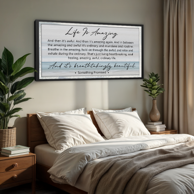 Life Is Amazing Wall Art, Emotional Inspirational Quote Canvas, Modern Farmhouse Decor, Beach Landscape Large Canvas