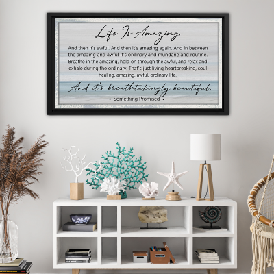 Life Is Amazing Wall Art, Emotional Inspirational Quote Canvas, Modern Farmhouse Decor, Beach Landscape Large Canvas