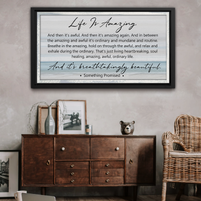 Life Is Amazing Wall Art, Emotional Inspirational Quote Canvas, Modern Farmhouse Decor, Beach Landscape Large Canvas