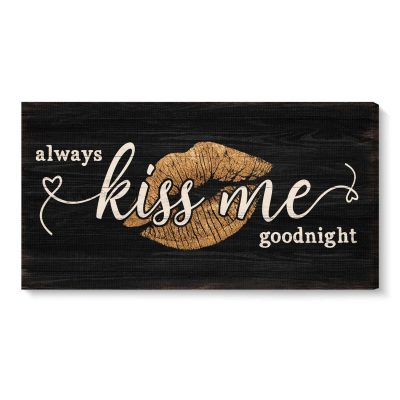 Gold Sexy Lips Premium Canvas - Always Kiss Me Goodnight, Vintage Lips Print Glam Wall Art, Bedroom Decor