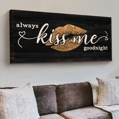 Gold Sexy Lips Premium Canvas - Always Kiss Me Goodnight, Vintage Lips Print Glam Wall Art, Bedroom Decor
