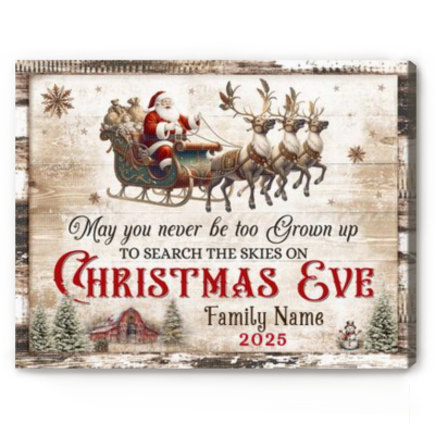 Custom Name Christmas Sign with rustic wood background and Christmas Eve quote