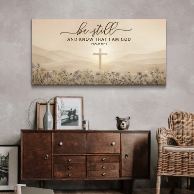 Be Still And Know That I Am God - Psalm 46:10 Large Canvas, Christian Cross Canvas Wall Art, Farmhouse Scripture Wall Decor, Christian Home Decor