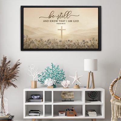 Be Still And Know That I Am God - Psalm 46:10 Large Canvas, Christian Cross Canvas Wall Art, Farmhouse Scripture Wall Decor, Christian Home Decor