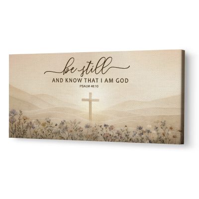 Be Still And Know That I Am God - Psalm 46:10 Large Canvas, Christian Cross Canvas Wall Art, Farmhouse Scripture Wall Decor, Christian Home Decor
