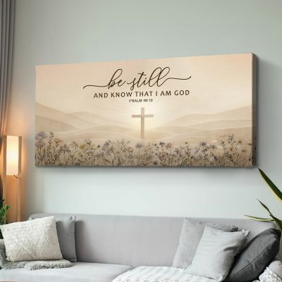 Be Still And Know That I Am God - Psalm 46:10 Large Canvas, Christian Cross Canvas Wall Art, Farmhouse Scripture Wall Decor, Christian Home Decor