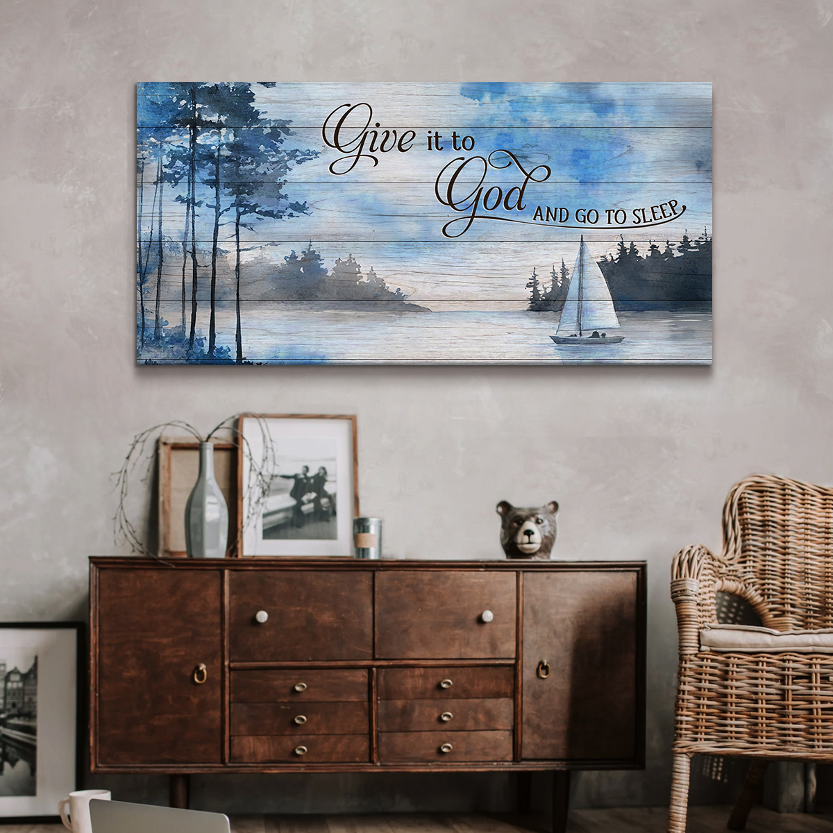 Give It To God And Go To Sleep - Large Canvas, Christian Quotes Above Bed Decor, Farmhouse Bedroom Wall Decor, Housewarming Gift