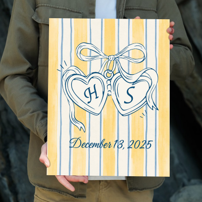 Personalized couple initials wall art with custom initials and date on canvas – romantic Valentine’s Day, anniversary, or wedding décor.