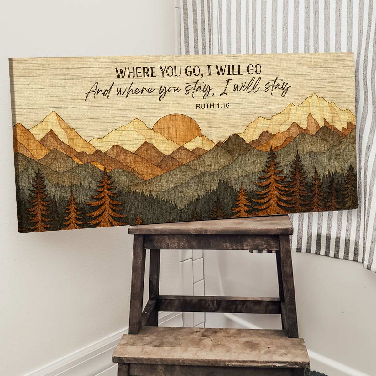 daisihome-where-you-go-i-will-go-wood-effect-mountain-canvas-abstract-mountain-wall-art-master-bedroom-farmhouse-decor-housewarming-gifts-1 Where You Go I Will Go - Wood Effect Mountain Canvas, Abstract Mountain Wall Art, Master Bedroom Farmhouse Decor, Housewarming Gifts