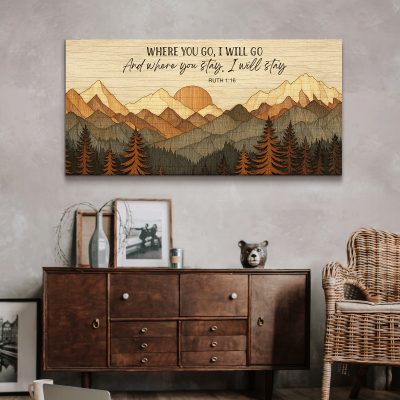 Where You Go I Will Go - Wood Effect Mountain Canvas, Abstract Mountain Wall Art, Master Bedroom Farmhouse Decor, Housewarming Gifts 2 Where You Go I Will Go - Wood Effect Mountain Canvas, Abstract Mountain Wall Art, Master Bedroom Farmhouse Decor, Housewarming Gifts