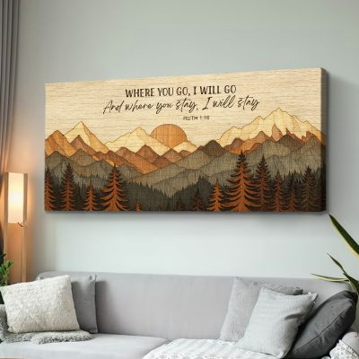 Where You Go I Will Go - Wood Effect Mountain Canvas, Abstract Mountain Wall Art, Master Bedroom Farmhouse Decor, Housewarming Gifts 3 Where You Go I Will Go - Wood Effect Mountain Canvas, Abstract Mountain Wall Art, Master Bedroom Farmhouse Decor, Housewarming Gifts
