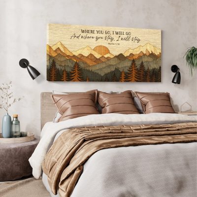 Where You Go I Will Go - Wood Effect Mountain Canvas, Abstract Mountain Wall Art, Master Bedroom Farmhouse Decor, Housewarming Gifts 5 Where You Go I Will Go - Wood Effect Mountain Canvas, Abstract Mountain Wall Art, Master Bedroom Farmhouse Decor, Housewarming Gifts