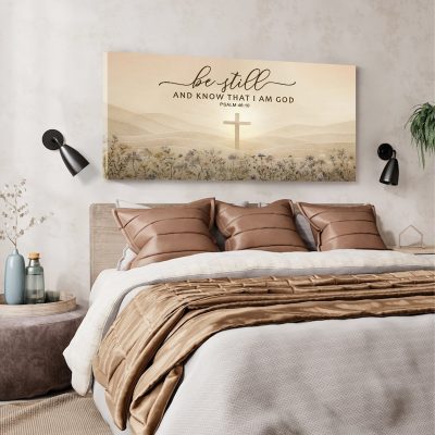 Be Still And Know That I Am God - Psalm 46:10 Large Canvas, Christian Cross Canvas Wall Art, Farmhouse Scripture Wall Decor, Christian Home Decor