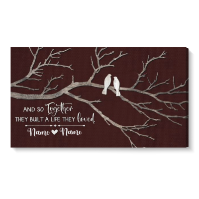 Personalized Love Birds Couple Premium Canvas, Engagement Wedding Anniversary Gift, Best Gift For Lovers Day, Above Bed Wall Decor
