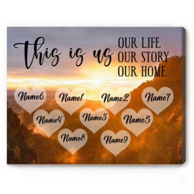 Personalized family name canvas wall art – This Is Us custom family sign and meaningful anniversary gift for parents or grandparents.