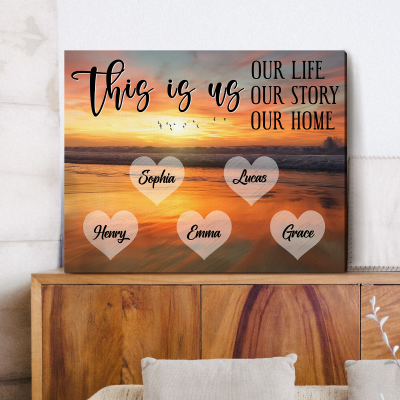 Personalized family name canvas wall art – This Is Us custom family sign and meaningful anniversary gift for parents or grandparents.