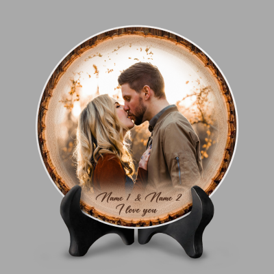 Personalized Couple Picture with Wood Slice Stone Plaque, Custom Couple Photo on Stone, Wood Anniversary Photo Gift, Vday Gift