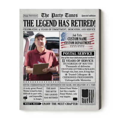 Postal Retirement Newspaper Canvas Print, United States Postal Service Retired, Postal Retirement Gift, Retired Mailman Gifts