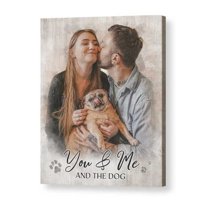 Couple with Dog Portrait Canvas, Dog Family Photo To Painting Art, Pet and Owner Gift, Dog Mum and Dad Gifts, Valentines Day Gift From Dog