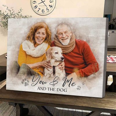 Couple with Dog Portrait Canvas, Dog Family Photo To Painting Art, Pet and Owner Gift, Dog Mum and Dad Gifts, Valentines Day Gift From Dog