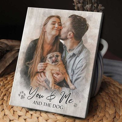 Couple with Dog Portrait Canvas, Dog Family Photo To Painting Art, Pet and Owner Gift, Dog Mum and Dad Gifts, Valentines Day Gift From Dog